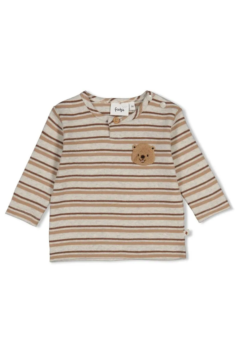 Feetje Longsleeve Streep Tiny Timber Tales Grijs Melange, babylongsleeve met strepen en klein dessin
